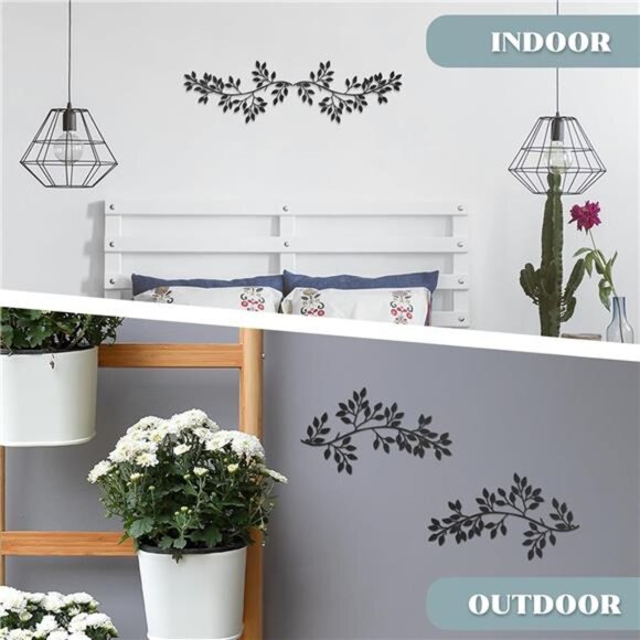2 Pieces Metal Tree Leaf Wall Decor Vine Olive Branch Leaf Wall Art WroughtIron - Picture 3 of 7